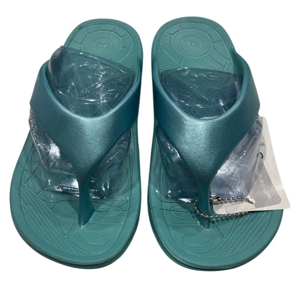 Women's Aetrex Lynco Flips Shimmer Aqua Thong Sandals Size 5